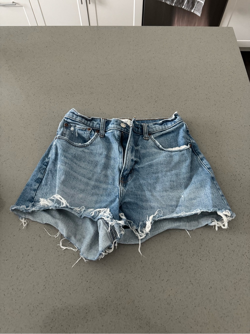 Abercrombie & Fitch Light Blue High-Rise Distressed Denim Shorts